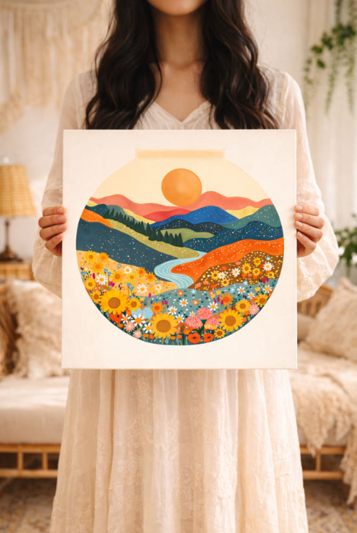 달항아리 그림 해바라기 인테리어 액자 캔버스 재물운 금전운 액자 풍수 거실 현관 60x60